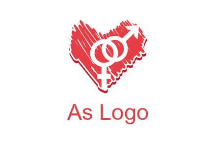 male and female signs inside heart logo