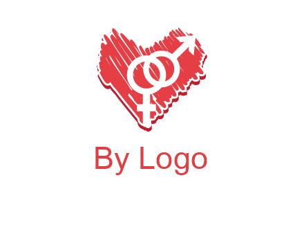 male and female signs inside heart logo