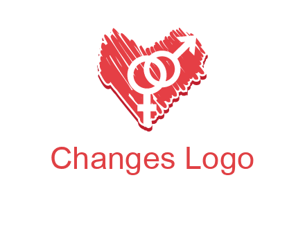 male and female signs inside heart logo