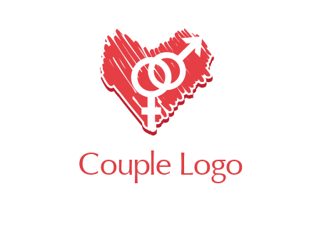 male and female signs inside heart logo