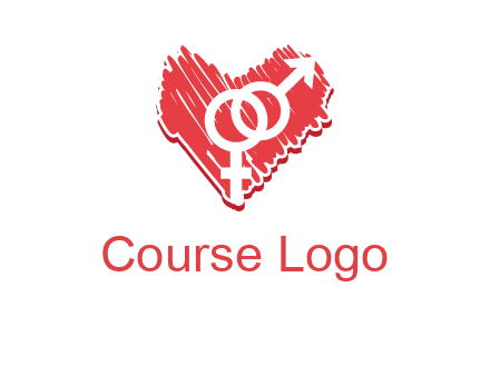 male and female signs inside heart logo
