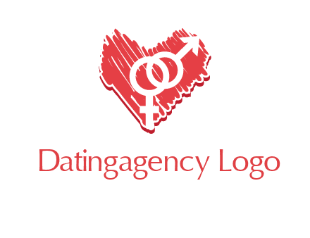 male and female signs inside heart logo