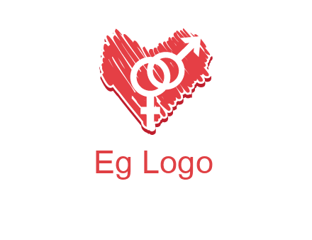 male and female signs inside heart logo