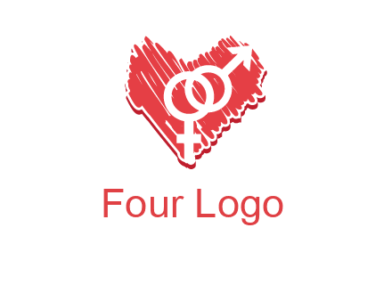 male and female signs inside heart logo