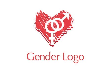 male and female signs inside heart logo