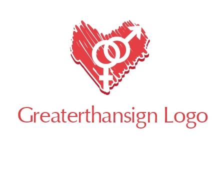 male and female signs inside heart logo