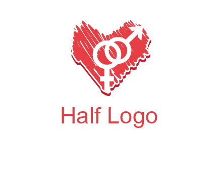 male and female signs inside heart logo