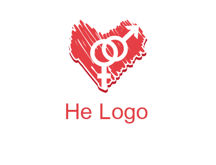 male and female signs inside heart logo