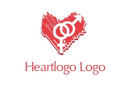 male and female signs inside heart logo
