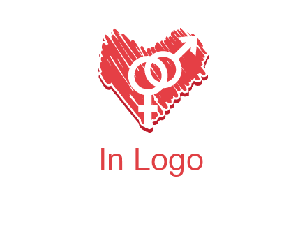 male and female signs inside heart logo