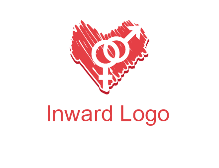male and female signs inside heart logo