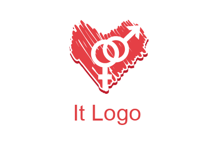 male and female signs inside heart logo