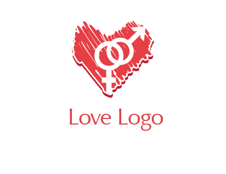 male and female signs inside heart logo