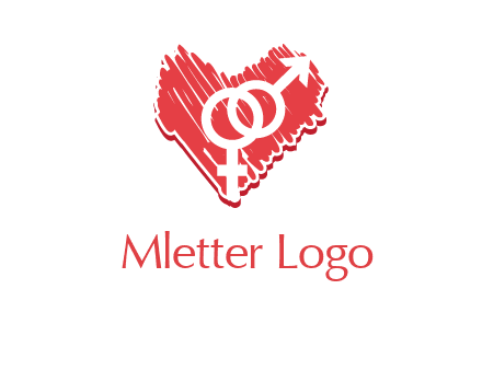 male and female signs inside heart logo
