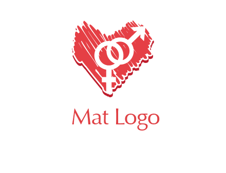 male and female signs inside heart logo