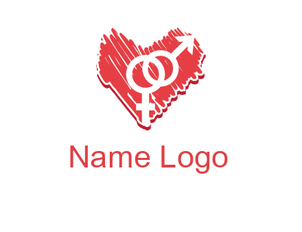 male and female signs inside heart logo