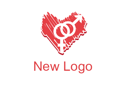male and female signs inside heart logo