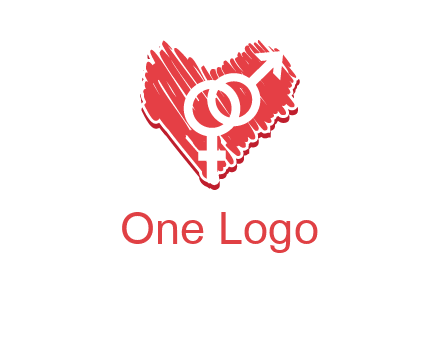 male and female signs inside heart logo