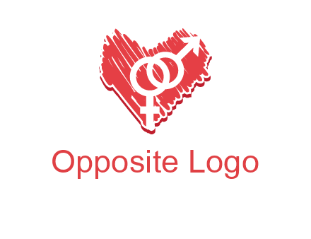 male and female signs inside heart logo