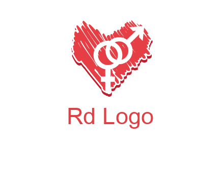 male and female signs inside heart logo