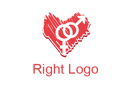male and female signs inside heart logo