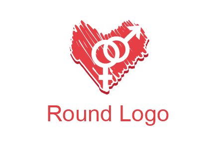 male and female signs inside heart logo