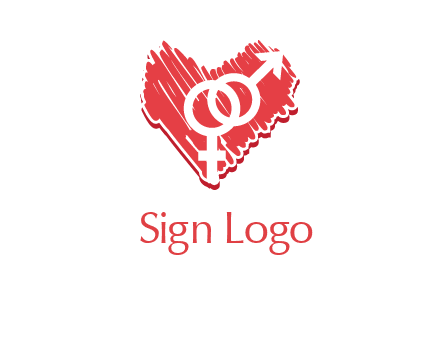 male and female signs inside heart logo