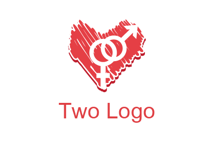 male and female signs inside heart logo