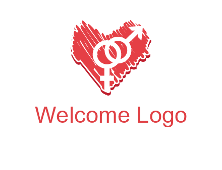 male and female signs inside heart logo