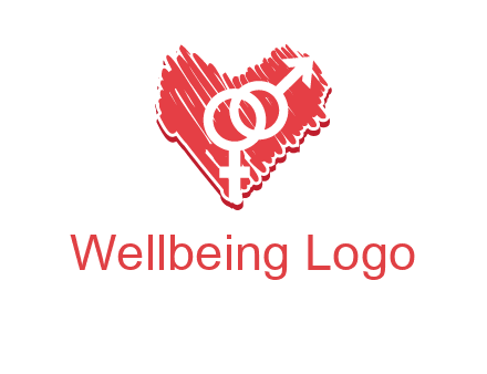 male and female signs inside heart logo