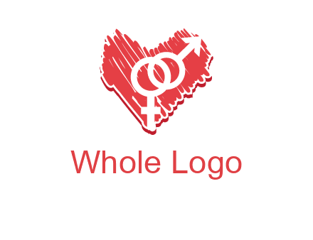 male and female signs inside heart logo