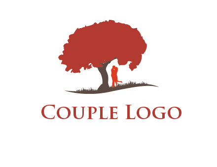 couple kissing under a tree logo