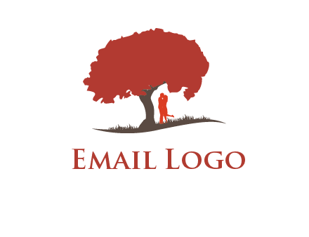 couple kissing under a tree logo