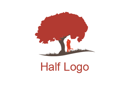 couple kissing under a tree logo