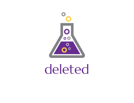 gears bubbling out of a chemistry flask logo