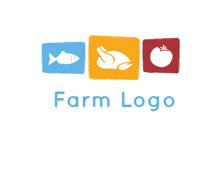 tomato, poultry and fish in squares logo