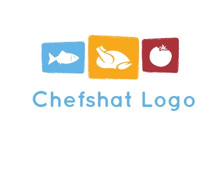 tomato, poultry and fish in squares logo