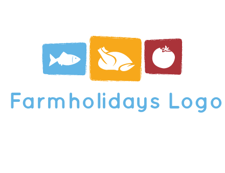tomato, poultry and fish in squares logo