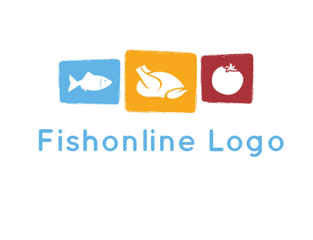 tomato, poultry and fish in squares logo