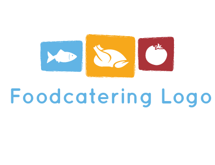tomato, poultry and fish in squares logo