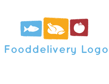 tomato, poultry and fish in squares logo