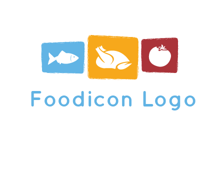 tomato, poultry and fish in squares logo