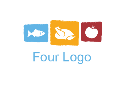 tomato, poultry and fish in squares logo