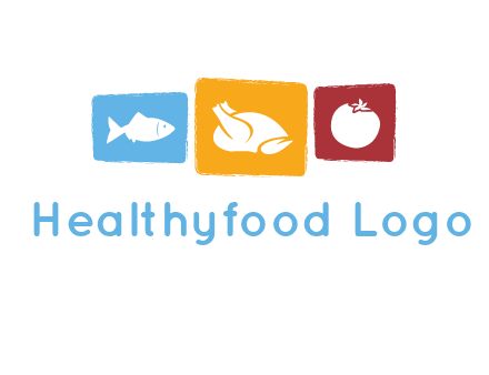 tomato, poultry and fish in squares logo