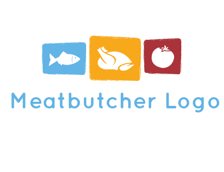 tomato, poultry and fish in squares logo