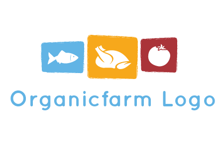 tomato, poultry and fish in squares logo