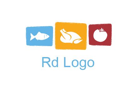 tomato, poultry and fish in squares logo