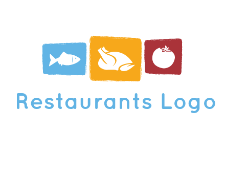 tomato, poultry and fish in squares logo