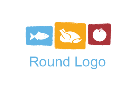 tomato, poultry and fish in squares logo