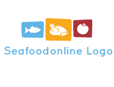 tomato, poultry and fish in squares logo